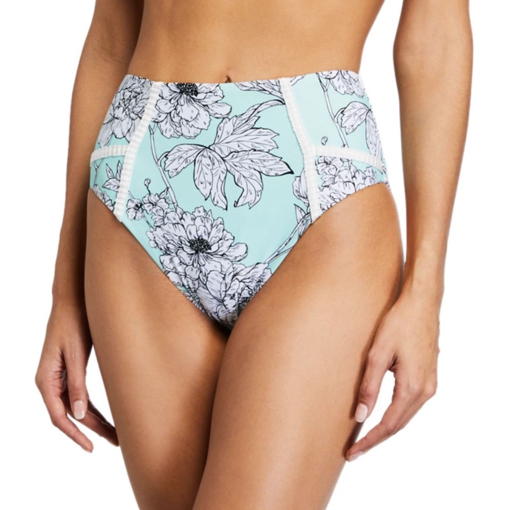 Letarte luxe Lima Mint Floral Bikini Bottom - White Outline size xs